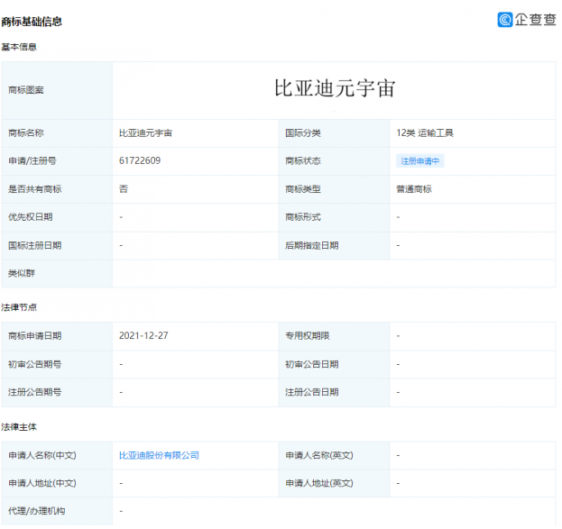 比亚迪回应注册“比亚迪元宇宙”商标：主要是出于商标保护