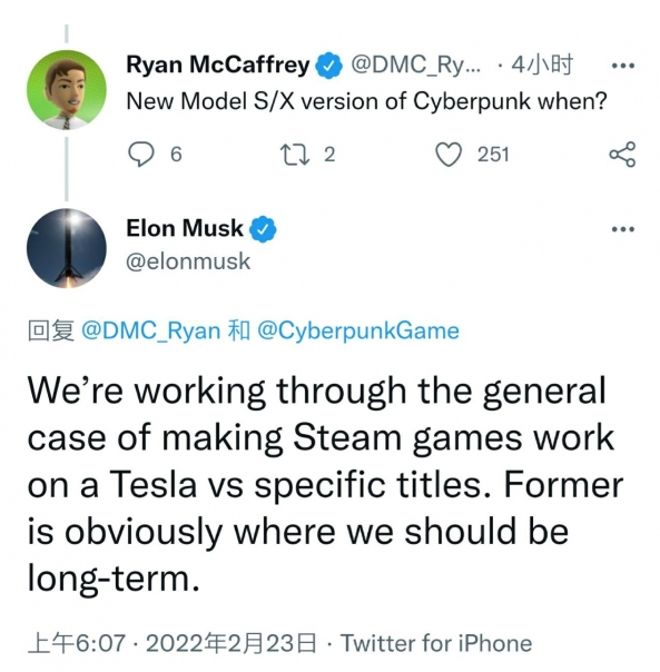 马斯克称未来有望将Steam游戏引入特斯拉车辆