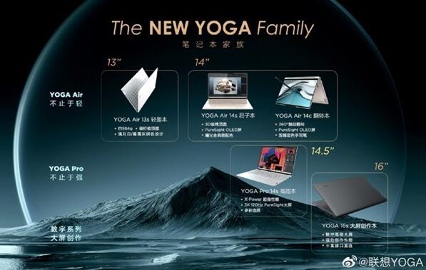 联想五款YOGA笔记本齐曝：五款新品四种尺寸 轻至984g