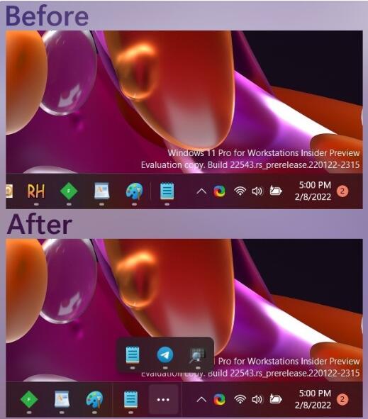 微软 Win11 极简任务栏上手：改进隐藏托盘 UI 优化平板体验